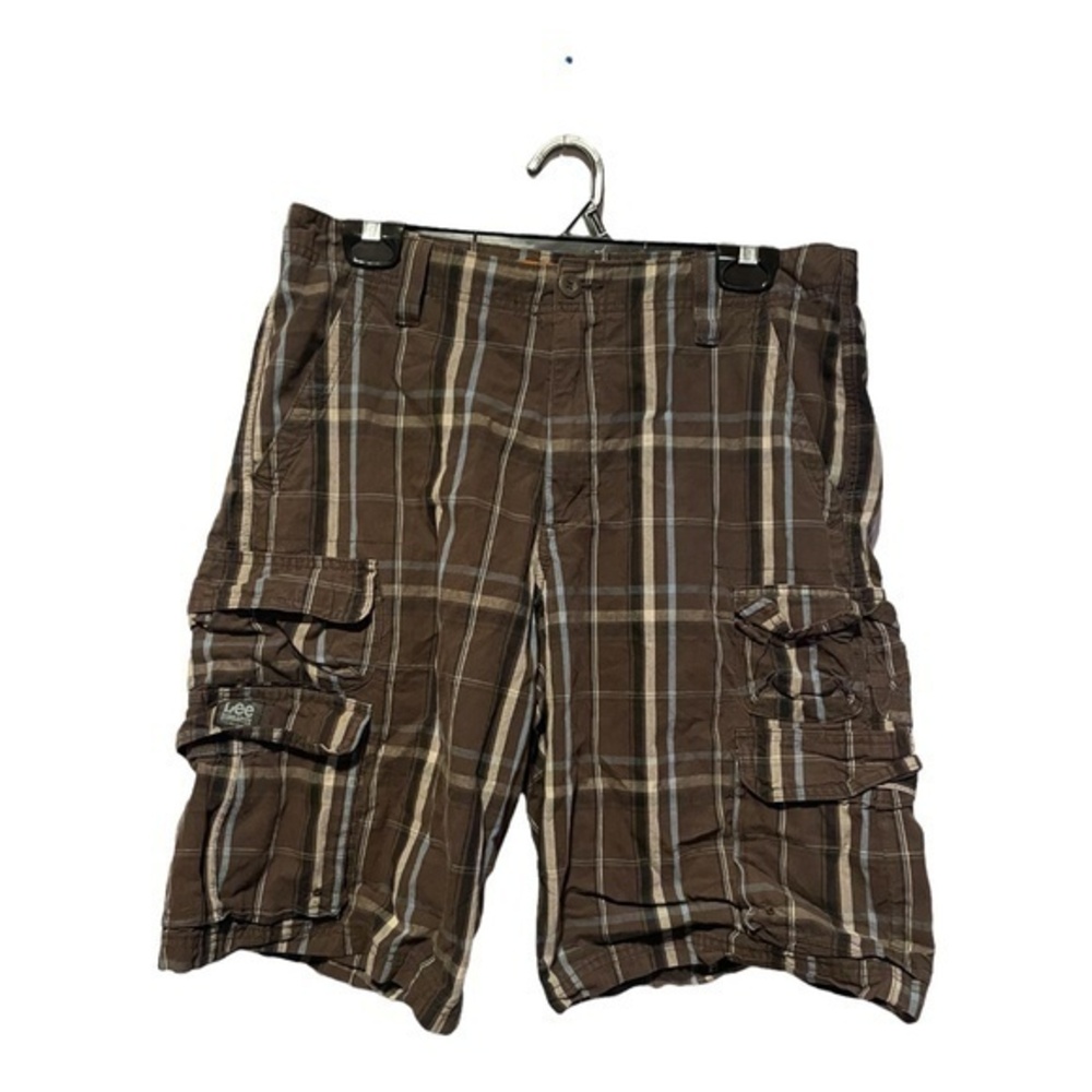 Lee Dungarees Mens Brown Plaid Cargo Shorts Size 32